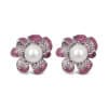 Exquisite Silver Pave Ruby & Sapphire Pearl Earrings - KN