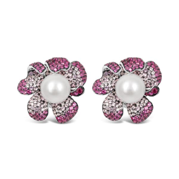 Exquisite Silver Pave Ruby & Sapphire Pearl Earrings - KN