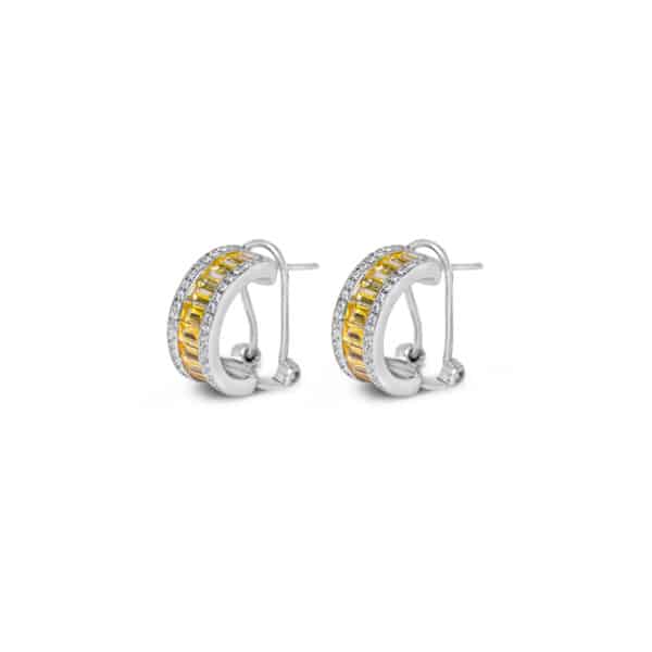 Elegant Yellow CZ Silver Huggie Earrings