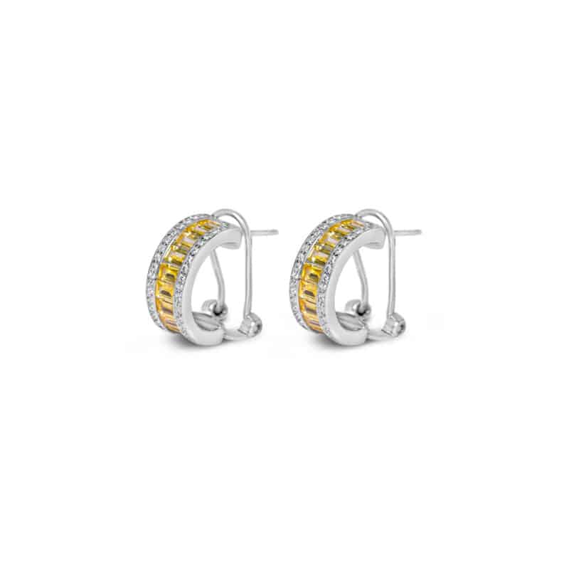 Elegant Yellow CZ Silver Huggie Earrings