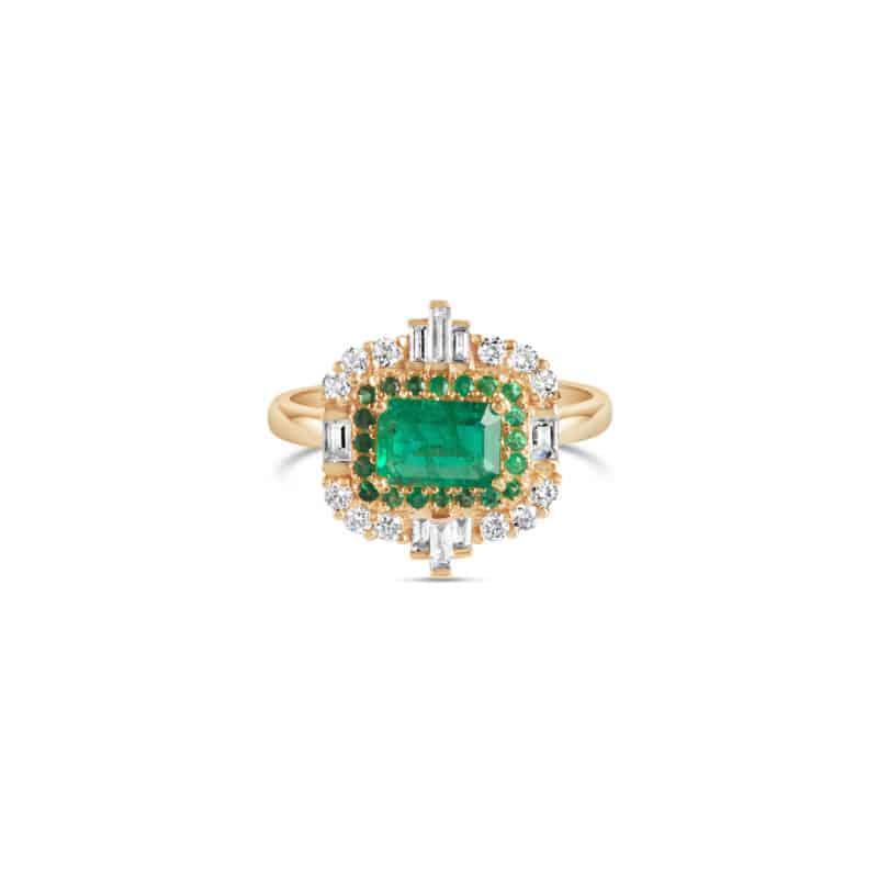 Emerald  Diamond Double Row Ring