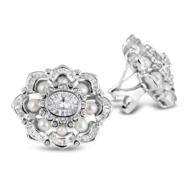 Exquisite Silver Pave Greta Pearl Earrings - KN