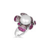 Exquisite Silver Pave Ruby & Sapphire Pearl Ring - KN (Adjustable)