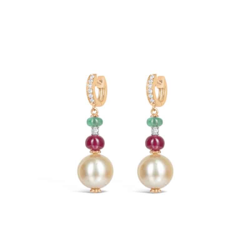 Golden Pearl Ruby Emerald Danglers