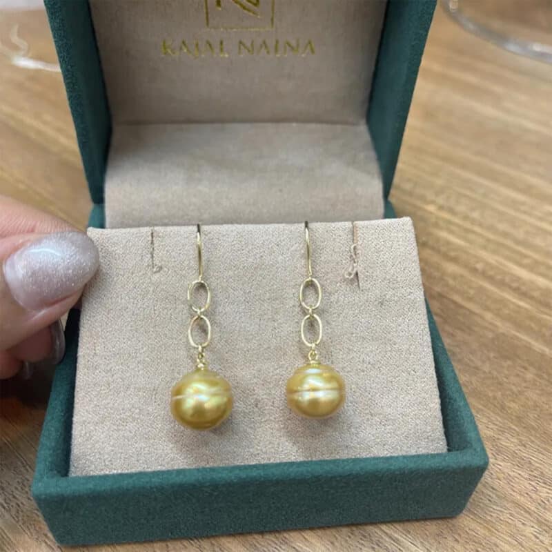 Golden South Sea Pearl and Chain Danglers