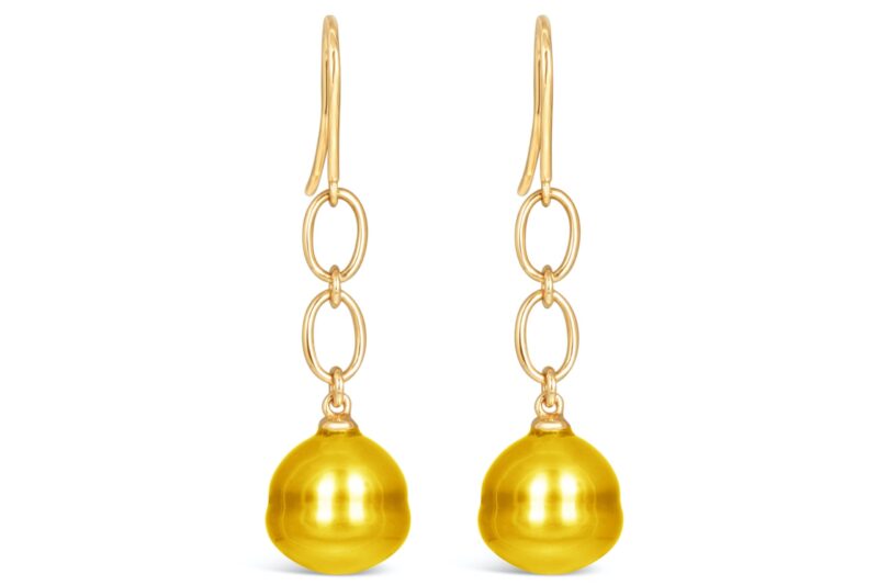 Golden South Sea Pearl and Chain Danglers