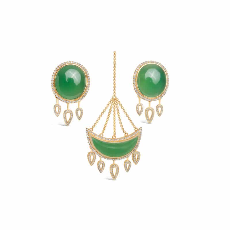 Green Chalcedony Maang Tika