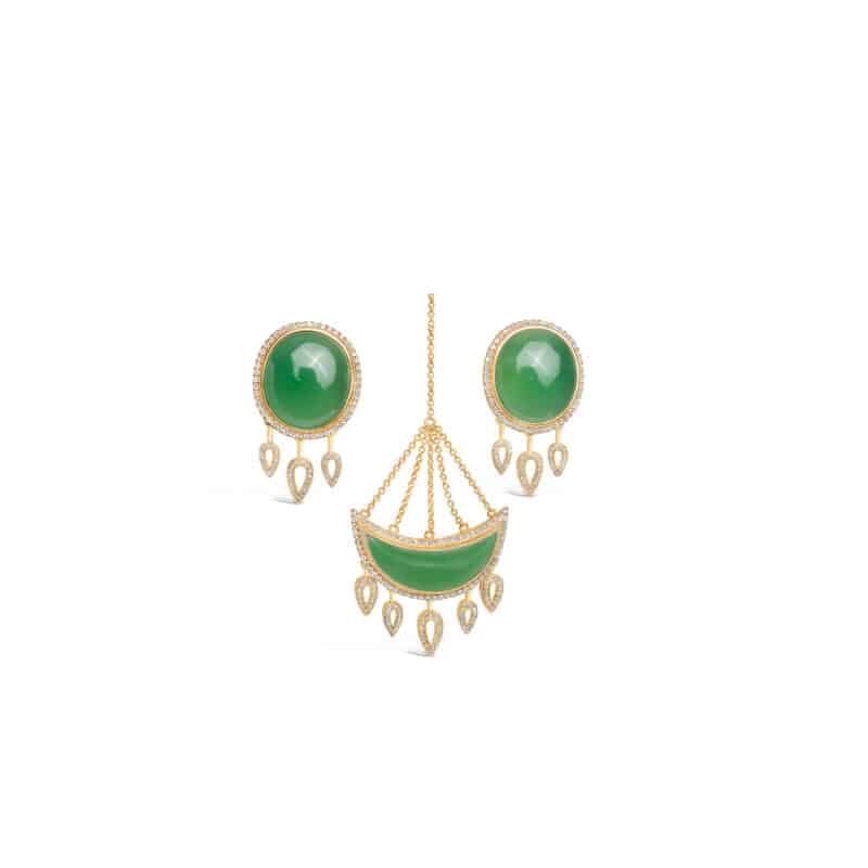 Green Chalcedony Maang Tika