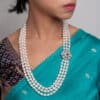 Greta 3 strand Oval Pearl necklace/ Emerald 26 inches