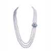 Greta 3 strand Oval Pearl necklace/ Emerald 26 inches