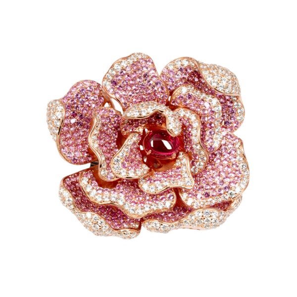 Exquisite Silver Pink Pave Flower Brooch – KN
