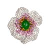 Exquisite Silver Pave Pink & Green Flower Ring  - KN (Adjustable)