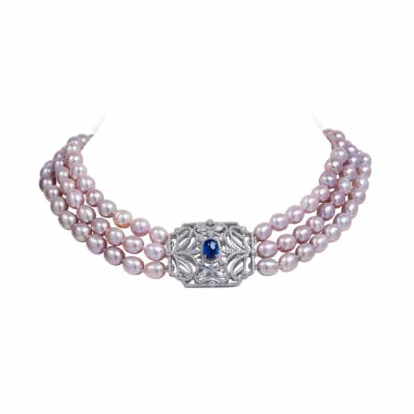 Helena Choker Necklace / Oval Lavender / Blue Clasp