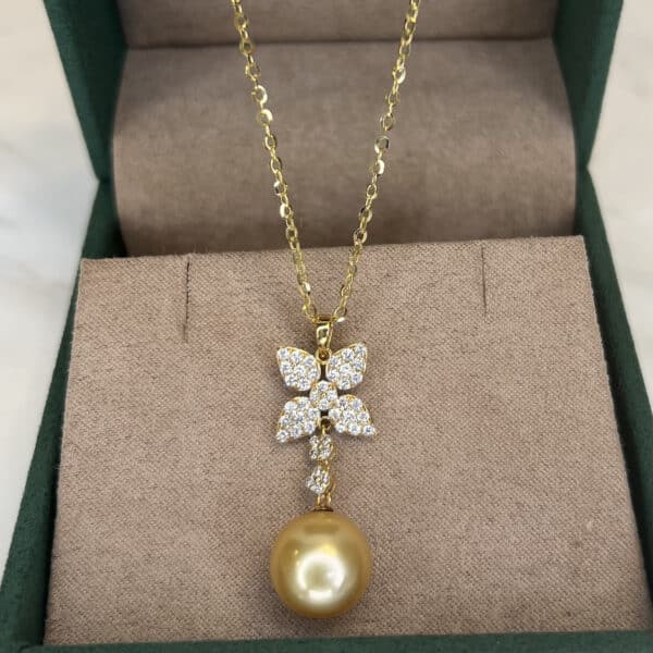 Kate Diamond and Golden Pearl Pendant/ South Sea Pearls