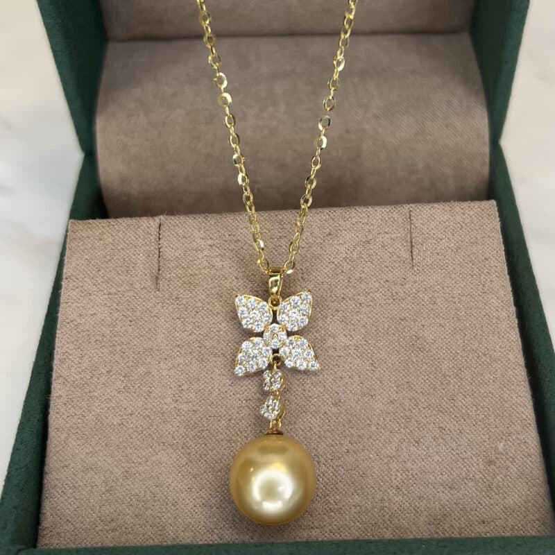Kate Diamond and Golden Pearl Pendant/ South Sea Pearls