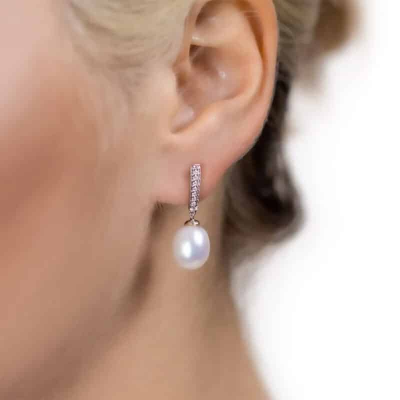 Iridescent Diamond and Pearl Earrings - White