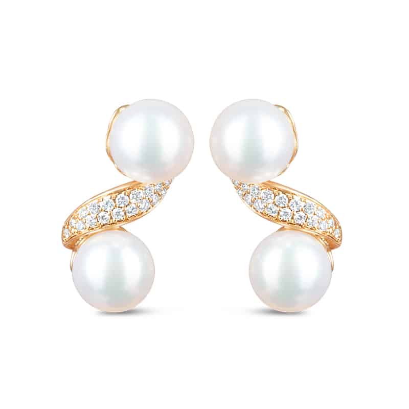 Iridescent Double Pearl Diamond Drop Earrings
