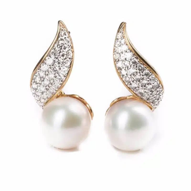 Iridescent Diamond and Pearl Earrings - White