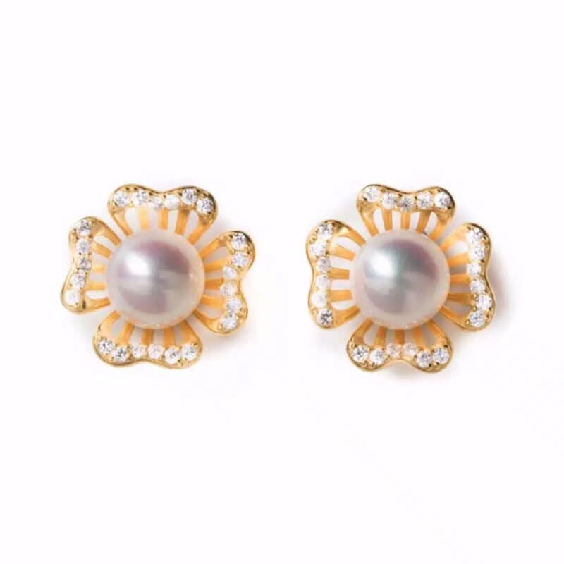 Irridescent Floral Pearl Jacket Earrings