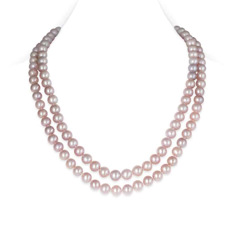Jackie Double Strands Lavender Round Pearl Necklace