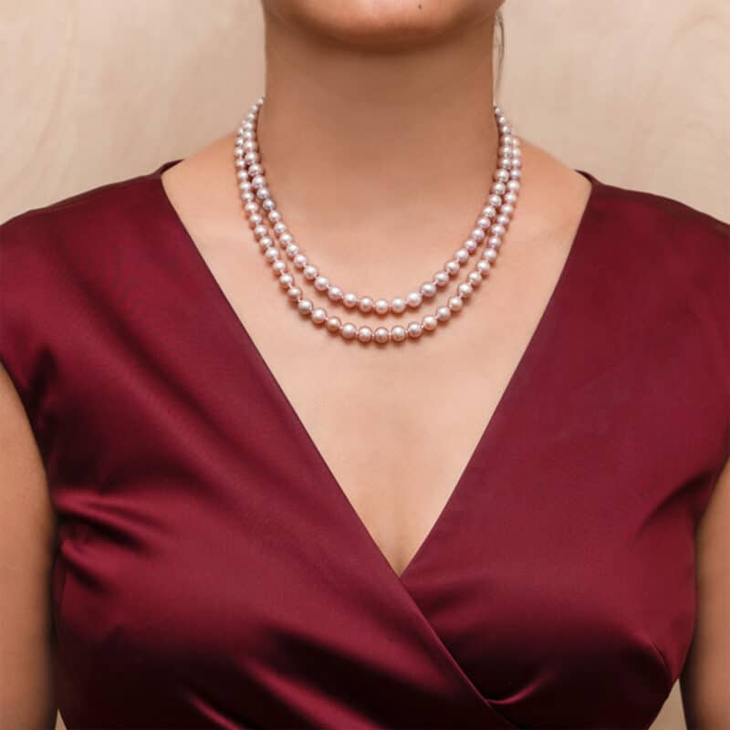 Jackie Double Strands Lavender Round Pearl Necklace
