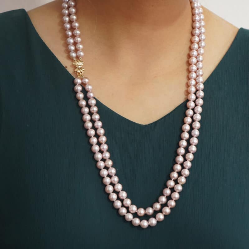 Jackie Double Strands Lavender Round Pearl Necklace