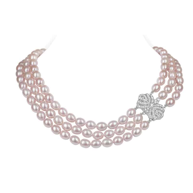 Joyce 3 Strands Lavender Oval Pearl Necklace