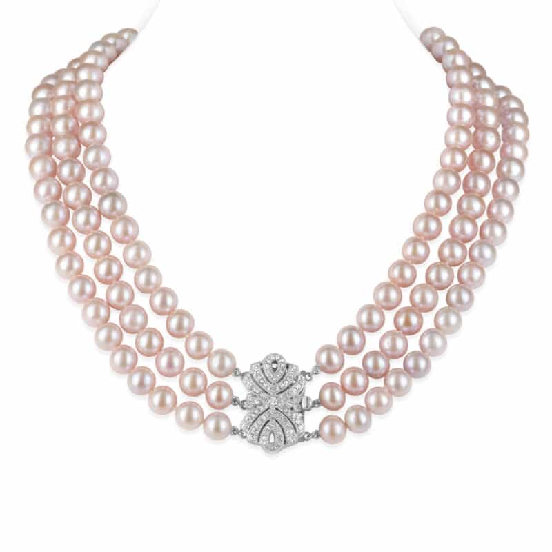 Joyce 3 Strands Lavender Round Pearl Necklace