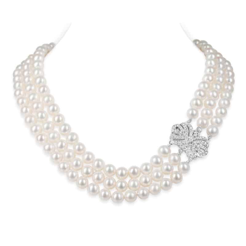 Joyce 3 Strands Round Pearl Necklace