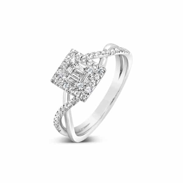 ⁠Jyo Illusion set Baguette Diamond with Halo Ring