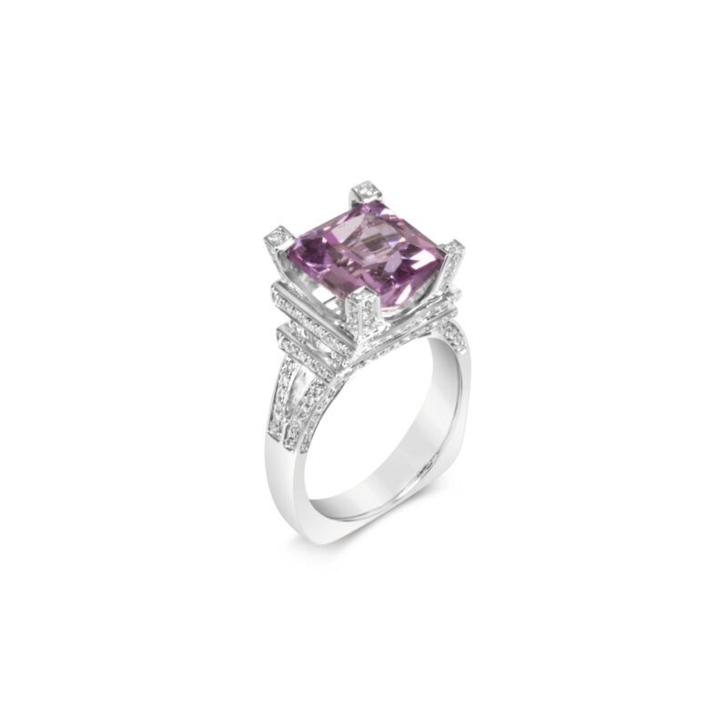 Kunzite Diamond Ring (Square)