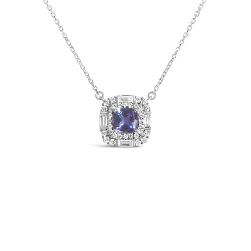 L'amour Tanzanite Diamond Double Halo Necklace