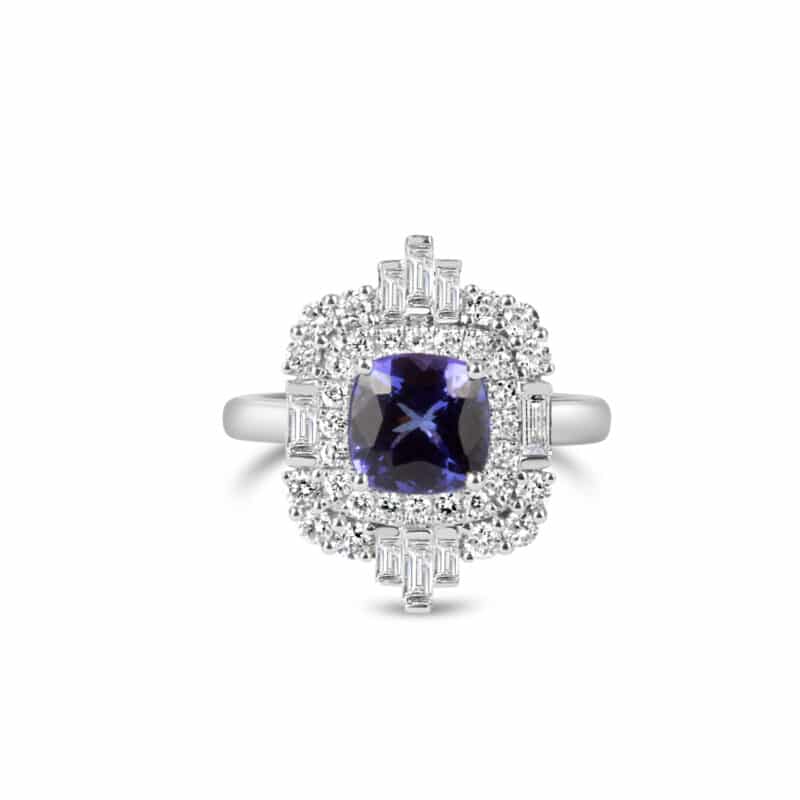 La Belle Tanzanite Diamond Double Halo Ring