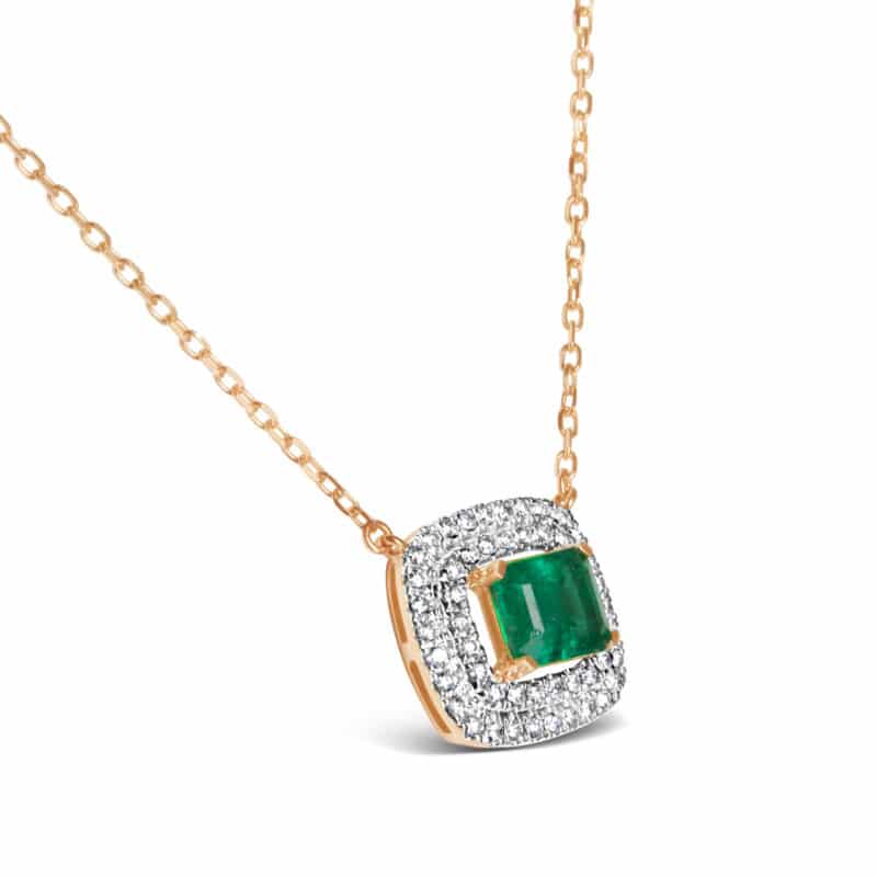La Vie Emerald Diamond Necklace/ Double Halo