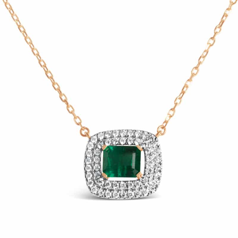 La Vie Emerald Diamond Necklace/ Double Halo
