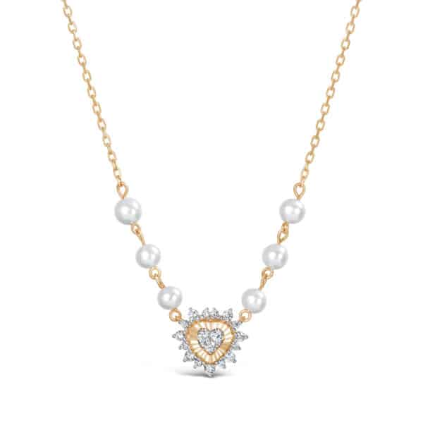Luminous Diamond and Pearl Heart Necklace