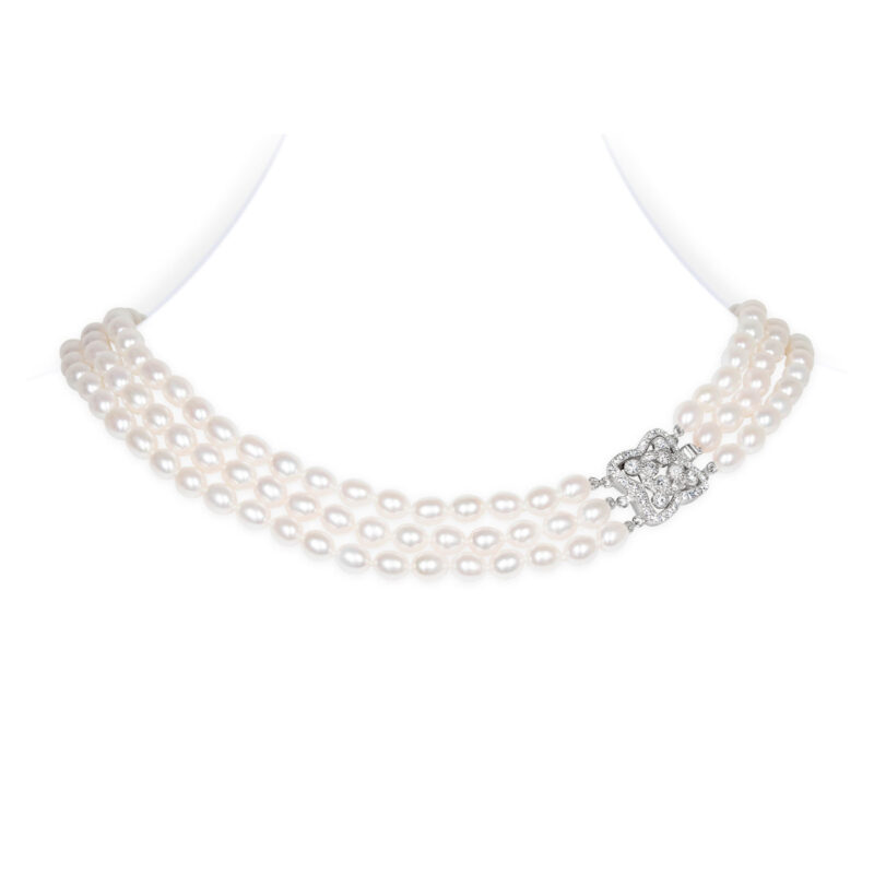 Lydia 3 Strands Oval Pearl Necklace