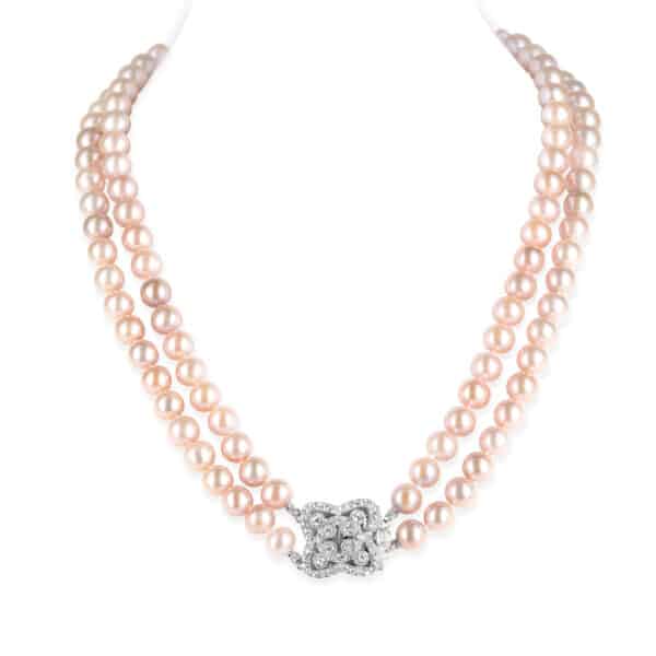 Lydia Double Strands Lavender Round Pearl Necklace