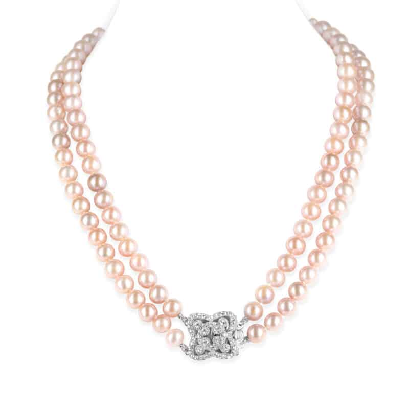 Lydia Double Strands Lavender Round Pearl Necklace