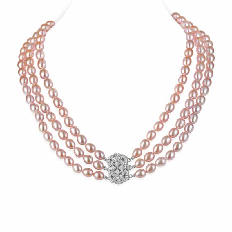 Marie 3 Strands Lavender Oval Pearl Necklace