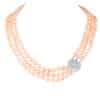 Marie 3 Strands Lavender Peach Oval Pearl Necklace