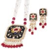 Noor Red Long Pearl Necklace + Earring Polki Set G