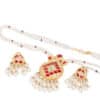 Noor Red Long Pearl Necklace + Earring Polki Set C