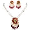 Noor Red Long Pearl Necklace + Earring Polki Set F