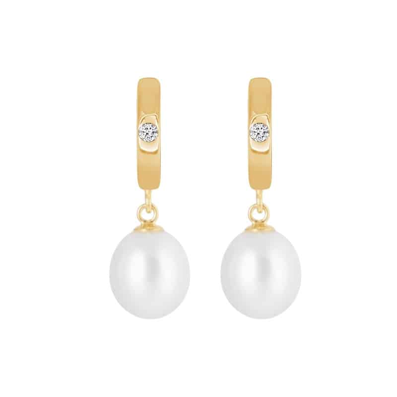 One Diamond Huggies with Pearl Drop