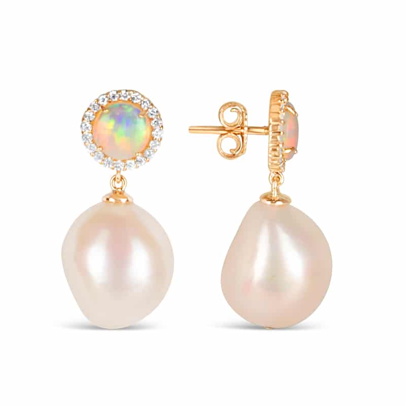 Opal Diamond and Pearl Drop Earrings