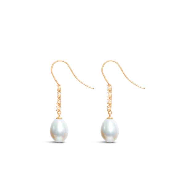 Oval Pearl Drop Earrings (with Diamond)