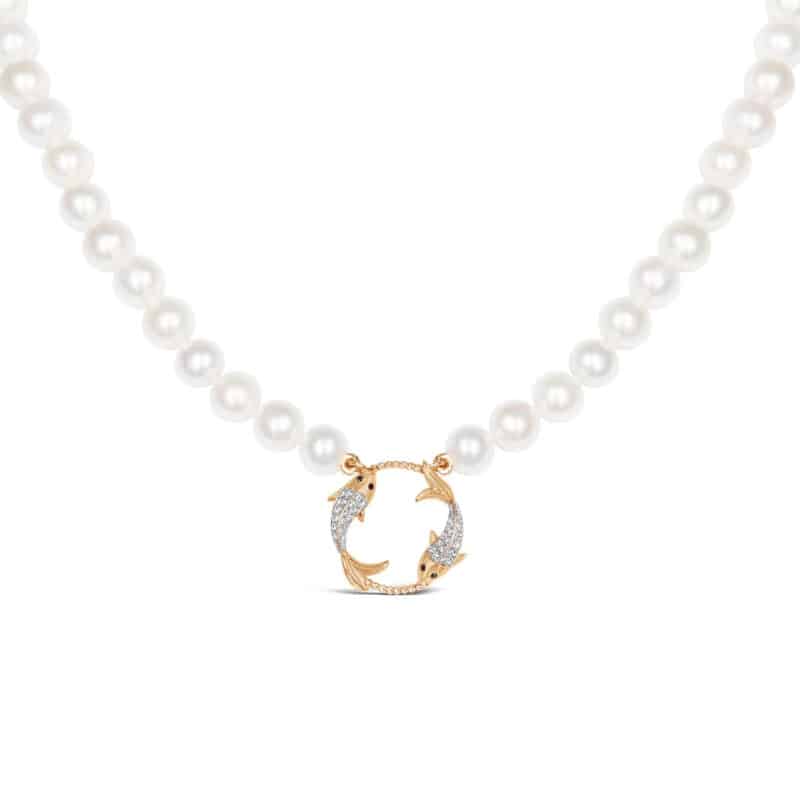 Pisces Zodiac Oval Pearl Necklace