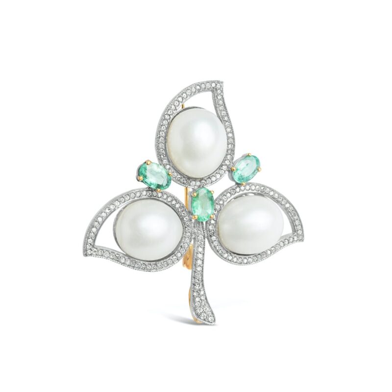Emerald South Sea Pearl Brooch