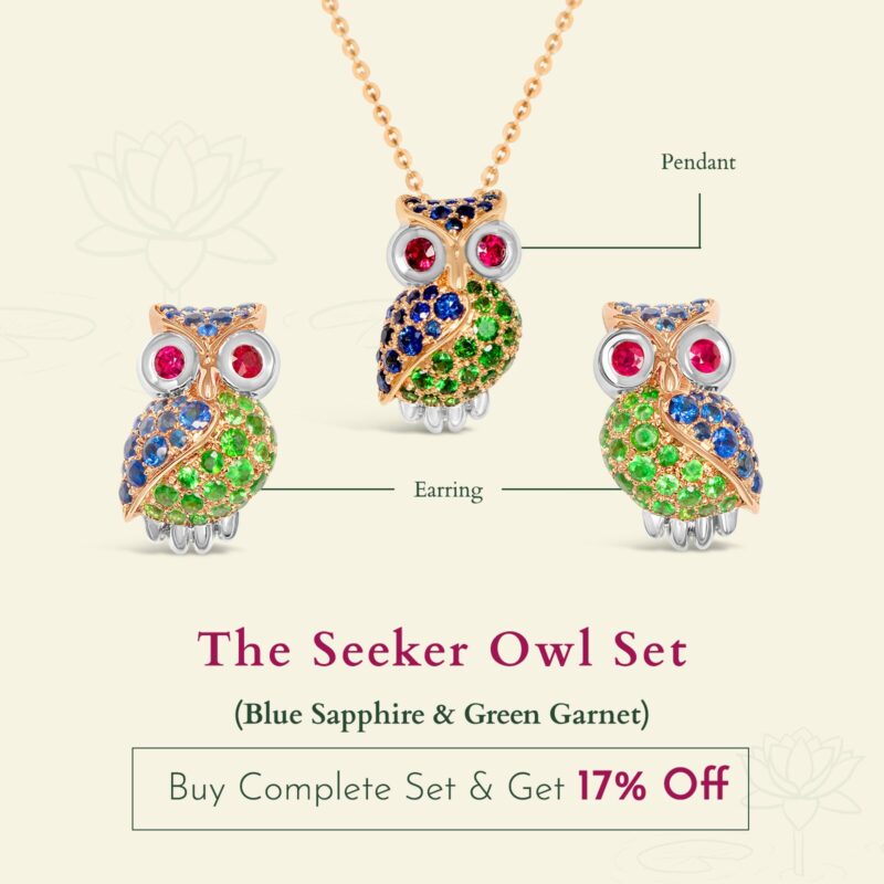The Seeker Owl Earring (Blue Sapphire & Tsavorite)
